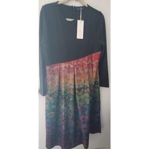 Tendency Black with Multi Color Design Long Sleeve Tunic Dress - Size Large EUC